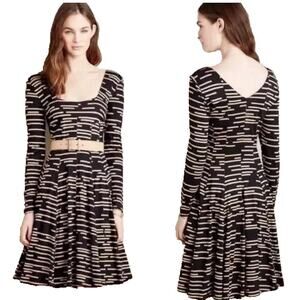 Anthropologie HD In Paris Saraid Swing Dress Women's Size L Scoop Neck Black Tan